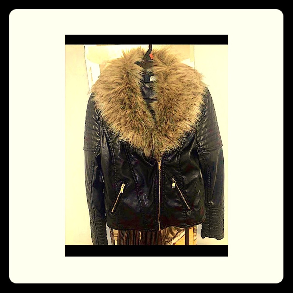 H&M faux leather jacket & faux fur collar